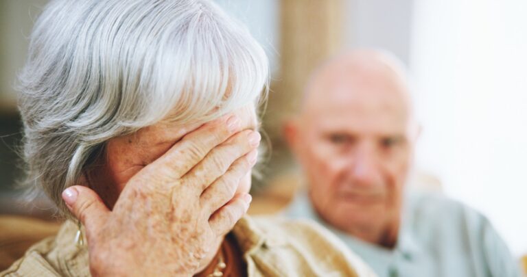 Senior couple ignoring angry conflict fighting home stress toxic relationship marriage old people silent treatment frustration divorce breakup unhappy fail